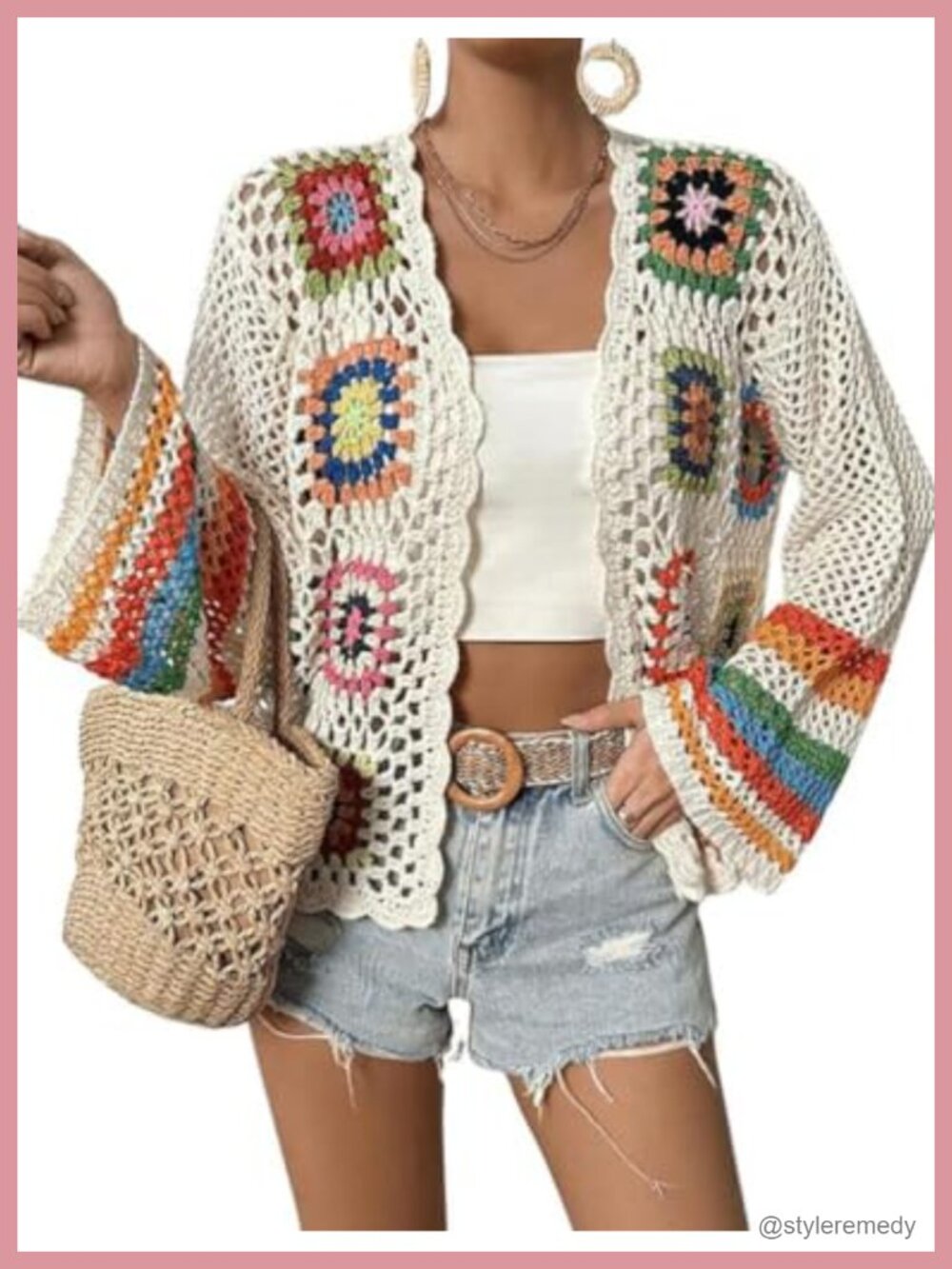 Crochet Cardigan Sweater Women Boho Open Front Long Sleeve Knit
